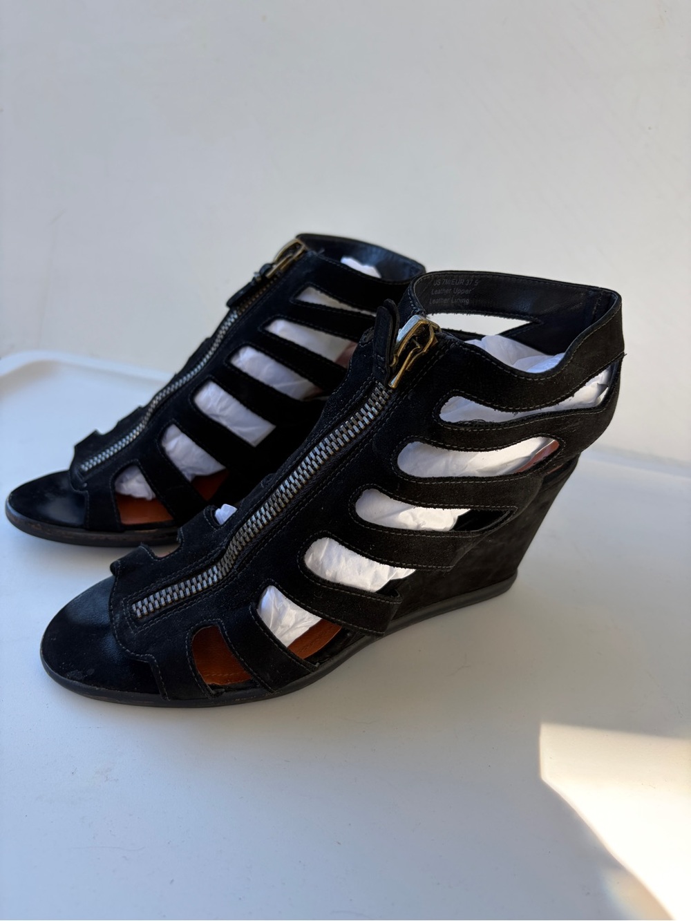 Via Spiga Black Wedge Sandals with Strappy Design